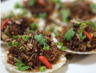 Signature Asian dessert with artistic presentation